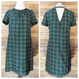 J. Crew Green Swoop Dress Latticework Medallion